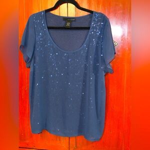 Calvin Klein Jeans Blouse Sheer Over Sequins Short Sleeve Excellent Condition